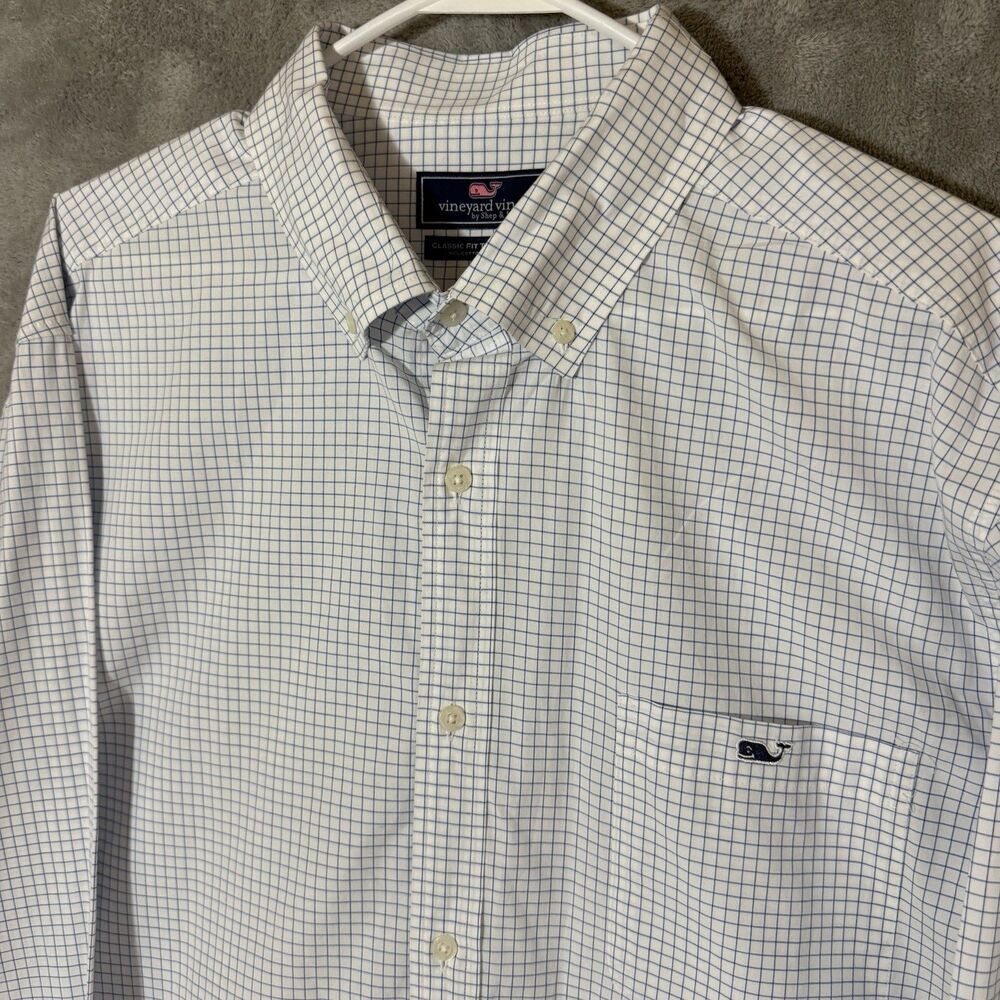 Vineyard Vines Classic Fit Tucker Shirt Mens XL White Blue Check Long Sleeve - Picture 2 of 8